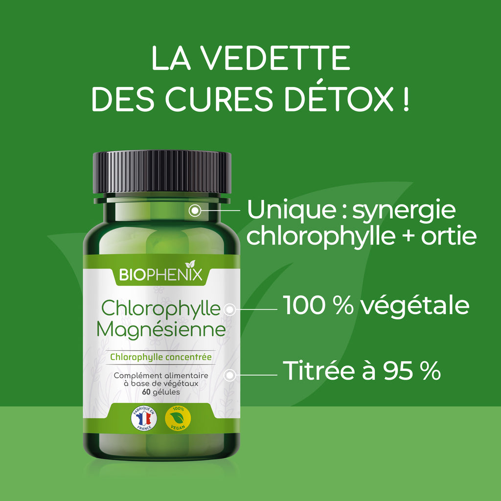 Pilulier de 60 gélules de complément alimentaire chlorophylle magnésienne