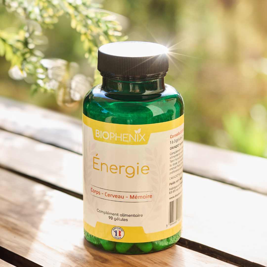 Pilulier de 90 gélules de complément alimentaire naturel pour l'énergie, contre la fatigue chronique