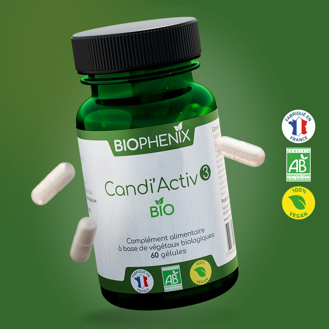 Flacon de 30 ml de complément alimentaire naturel biologique pour lutter contre le candida albicans : 3 sur 3 du protocole.