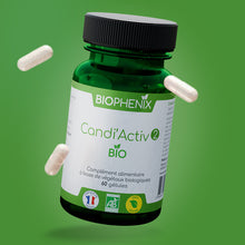 Pilulier de 60 gélules de complément alimentaire naturel biologique pour lutter contre le candida albicans : 2 sur 3 du protocole.