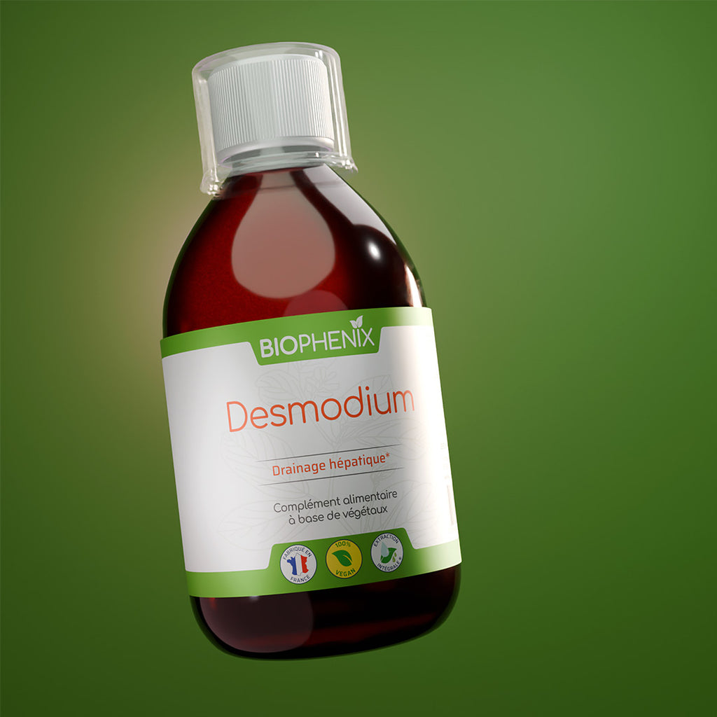 Flacon de 250 ml de desmodium naturel biologique pour aider à soulager le foie et à moduler les allergies,