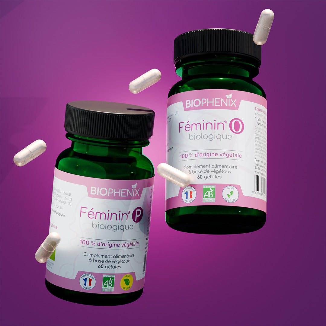 Pilulier de 60 gélules de complément alimentaire naturel, oestrogène naturel biologique pour favoriser l’équilibre hormonal