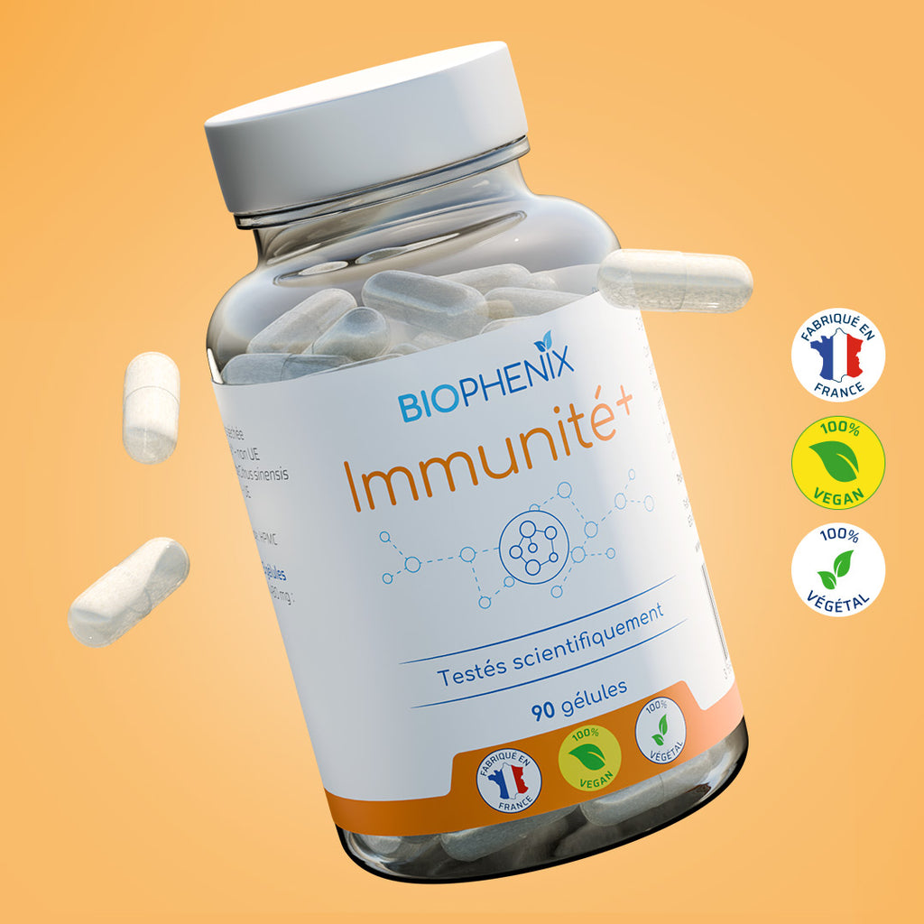 Pilulier de 90 gélules de Biophénix Immunité Plus, complément alimentaire naturel pour la santé immunitaire et le microbiote