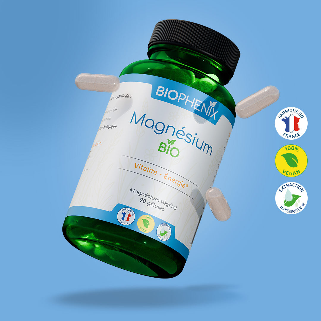 Pilulier de 90 gélules de magnésium naturel biologique vegan