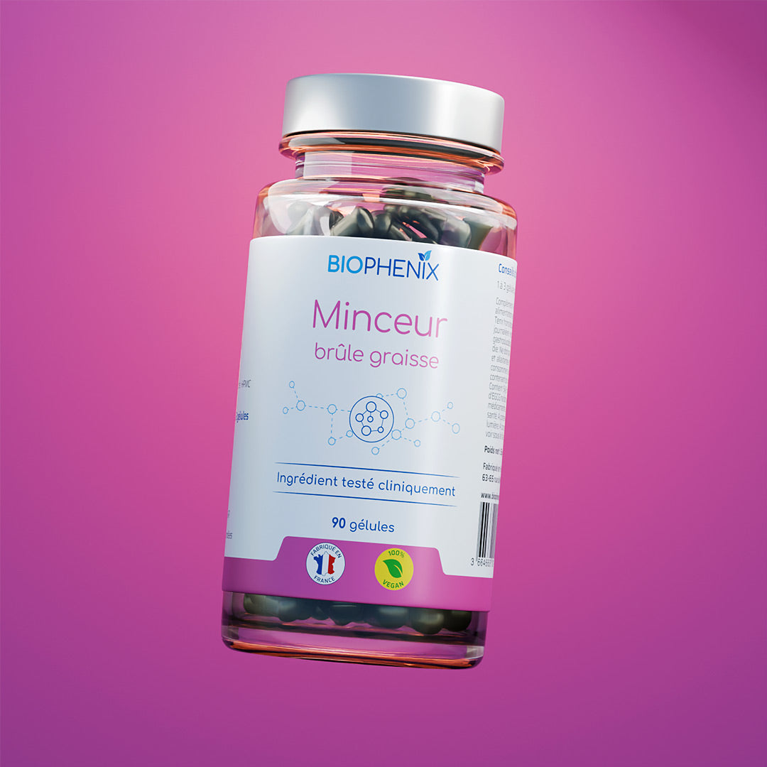 Pilulier de 90 gélules de Biophénix Minceur, complément alimentaire naturel biologique pour effet de satiété et équilibre de la flore et du transit