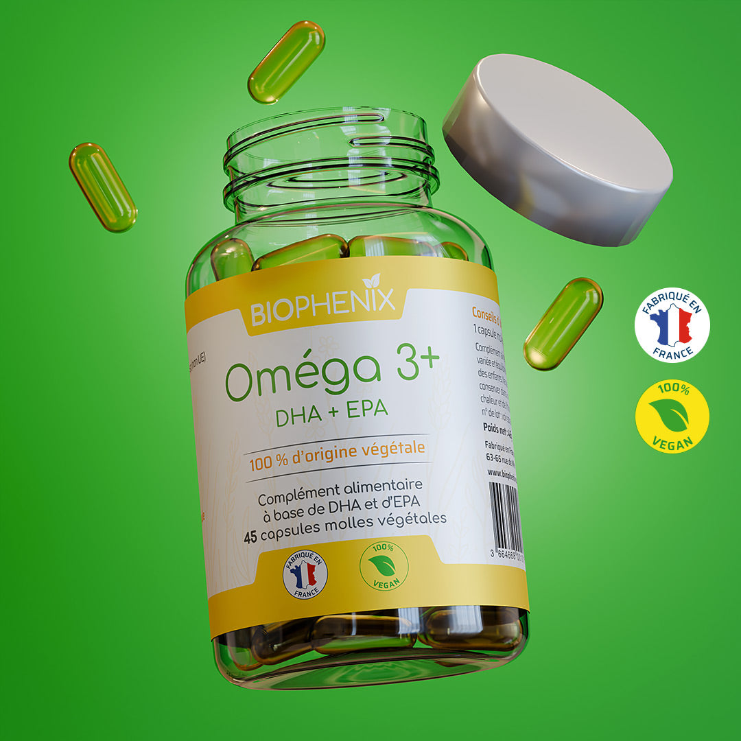 Boite de 45 capsules molles d’oméga-3 DHA et EPA naturel végétal vegan