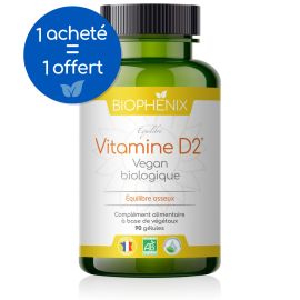 Pilulier de 90 gélules de vitamine D2 naturelle biologique vegan