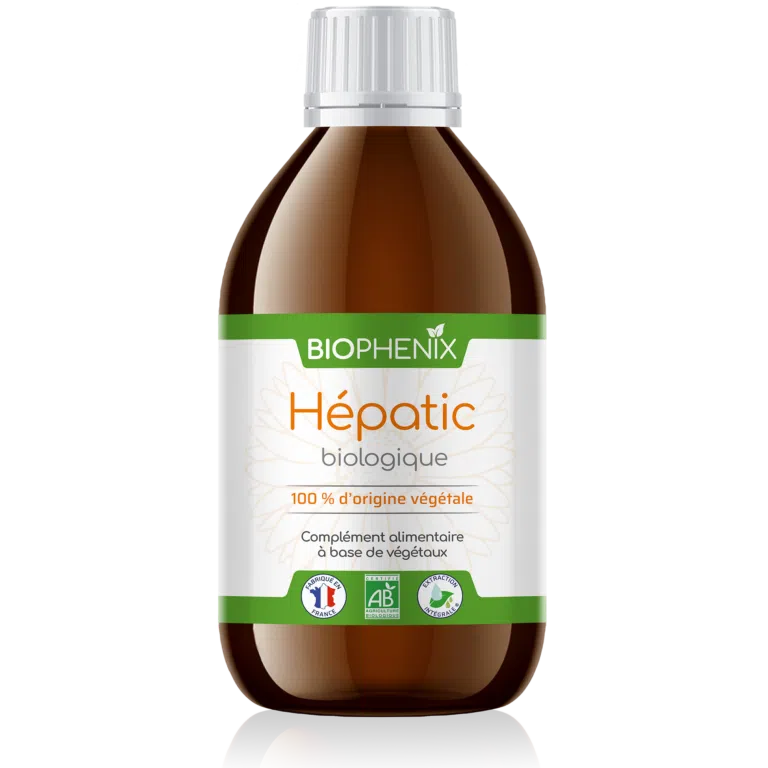 Flacon de 250 ml de Biophénix Hépatic, complément alimentaire naturel biologique pour favorise les fonctions du foie