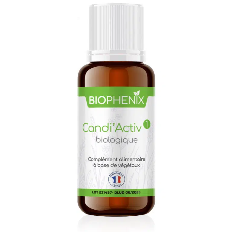 Flacon de 30 ml de complément alimentaire naturel biologique pour lutter contre le candida albicans : 1 sur 3 du protocole.