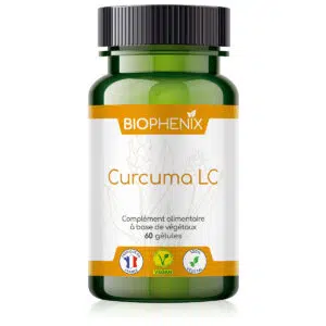 Pilulier de 60 capsules de curcuma concentré naturel vegan pour favoriser apaisement des douleurs articulaires et des troubles digestifs