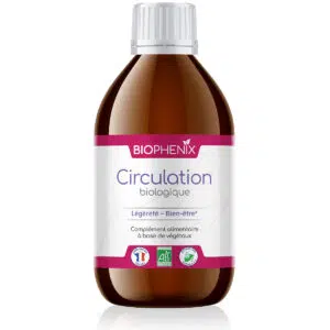 Flacon de 200 ml de complément alimentaire naturel biologique pour favoriser une meilleure circulation et des jambes plus légères.