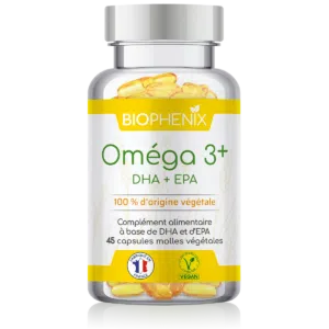 Pilulier de 45 capsules molles d’oméga-3 DHA et EPA naturel végétal vegan,